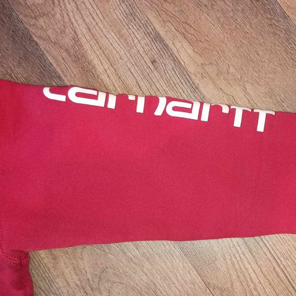 [Carhartt] Hoodie Boys Size 7 Red Logo Pockets Cotton Blend - Picture 4 of 5